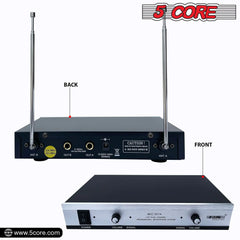 5Core Wireless Microphone VHF Handheld Microfono Inalambrico & 1 Collar Mic + Receiver